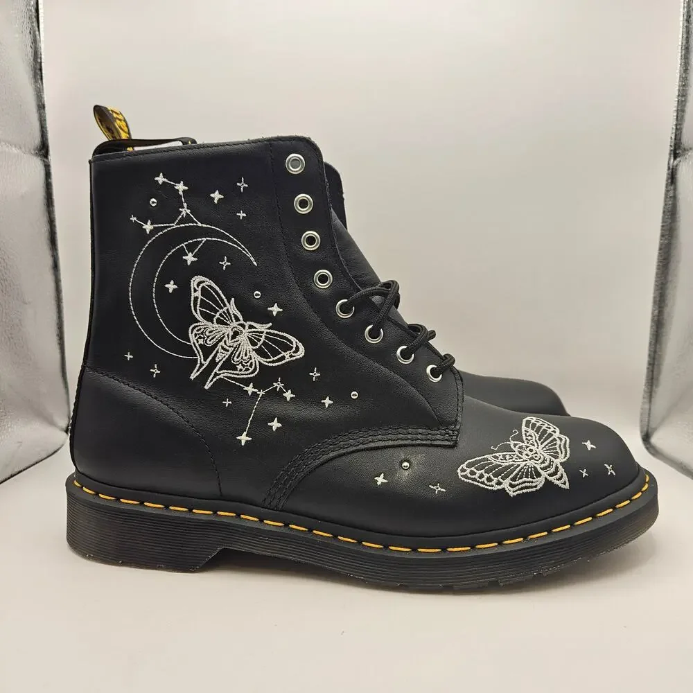 DR MARTEN'S MEN'S 13 1460 PASCAL BLACK CELESTIAL MOTH EMBROIDERED BOOTS NWOB